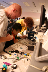 students working in a robotics lab